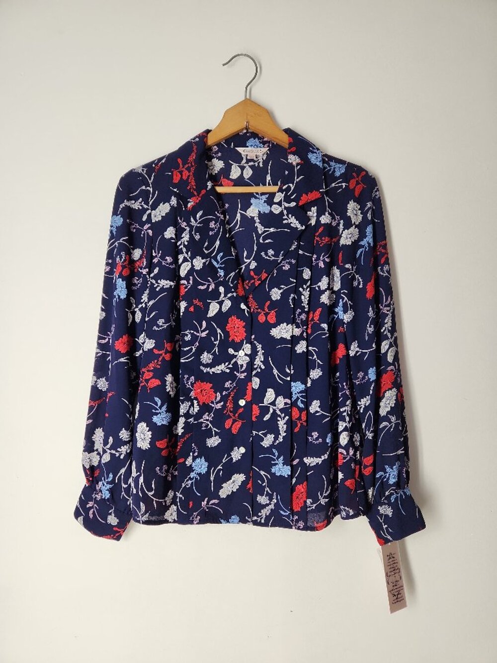 Nanette Lepore long sleeve button up navy floral career blouse top shirt S NWT